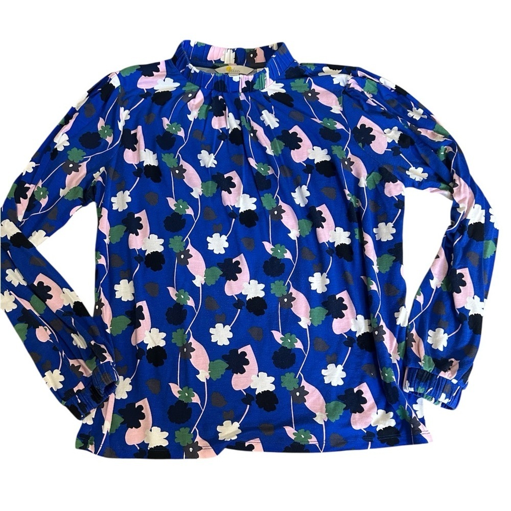 Boden Frill Neck Blue Floral Blouse